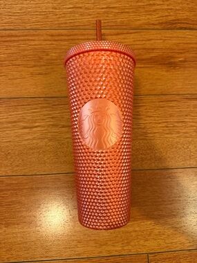 Starbucks Halloween 2022 pearlized orange Studded Tumbler with Straw 24oz